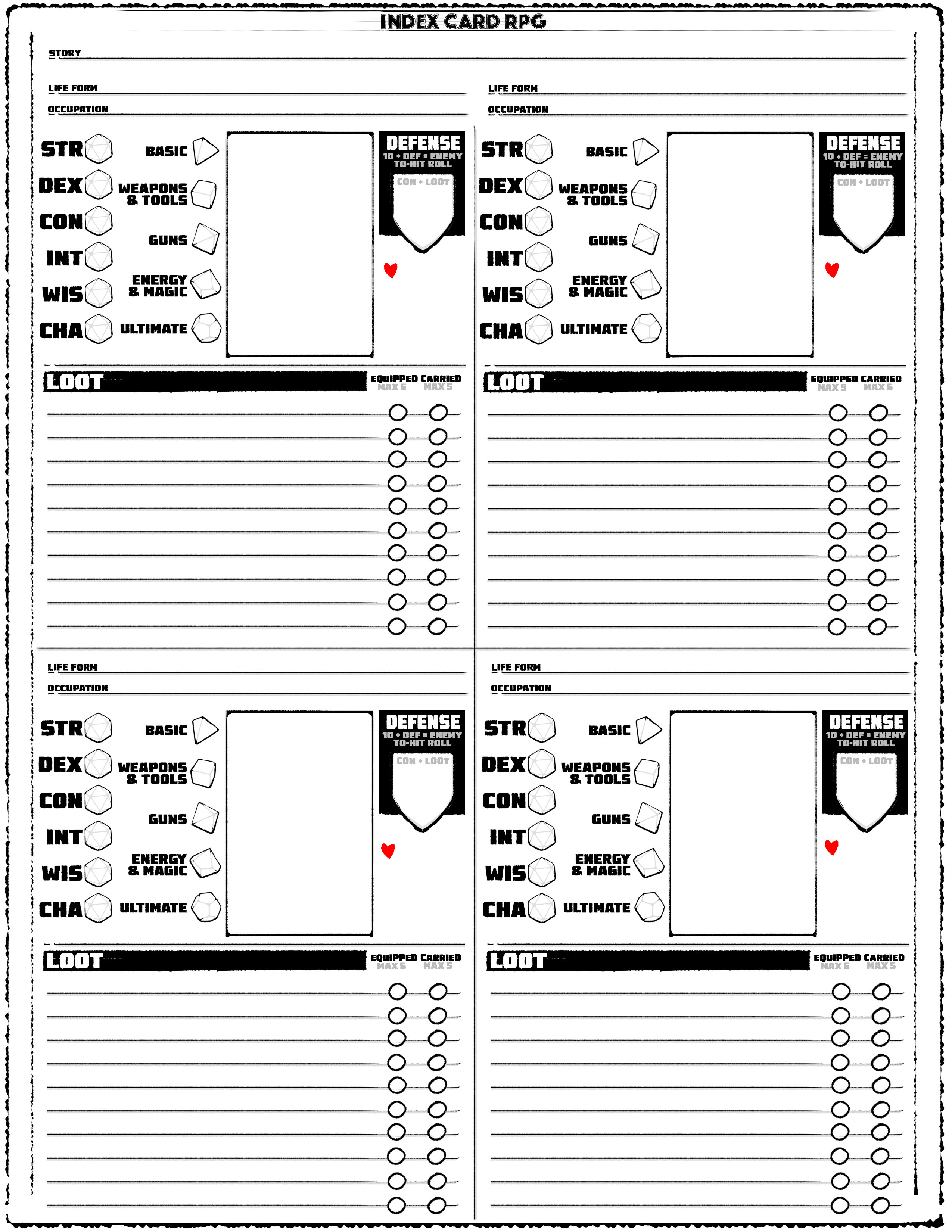 Level 0 (Funnel) sheet and rules for ICRPG - Resources - RUNEHAMMER